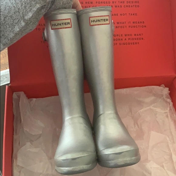 hunter silver rain boots
